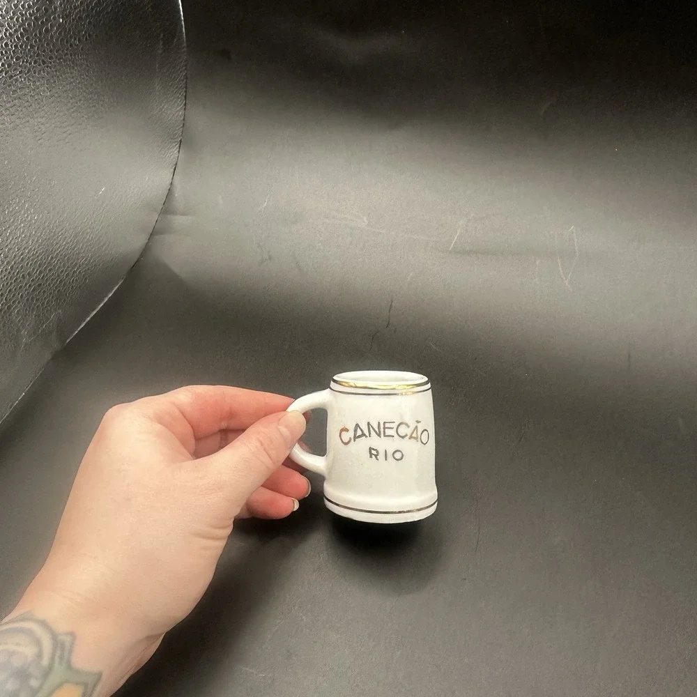 Vintage Canecao Rio Miniature Porcelain Souvenir Beer Stein Gold Leaf Stamped